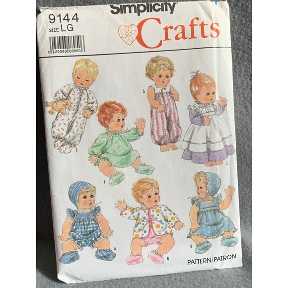 Simplicity Crafts 9144 Baby Doll Clothes Pattern Size 17" 18" Doll 1989 - Picture 3 of 3